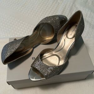 Gold peep toe pumps - worn once…like new